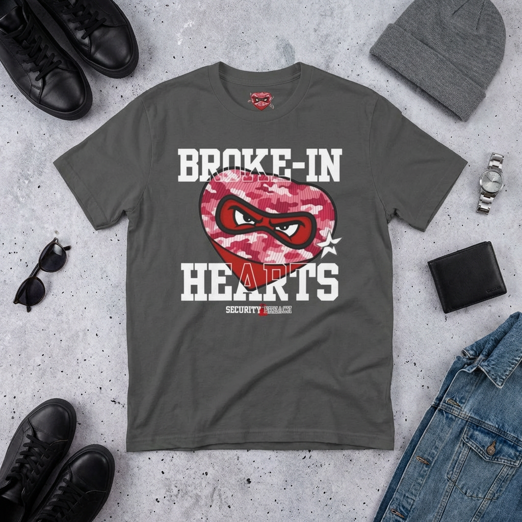 Broke-In Hearts Tee — Pink Camouflage Logo Graphic Shirt product thumbnail image