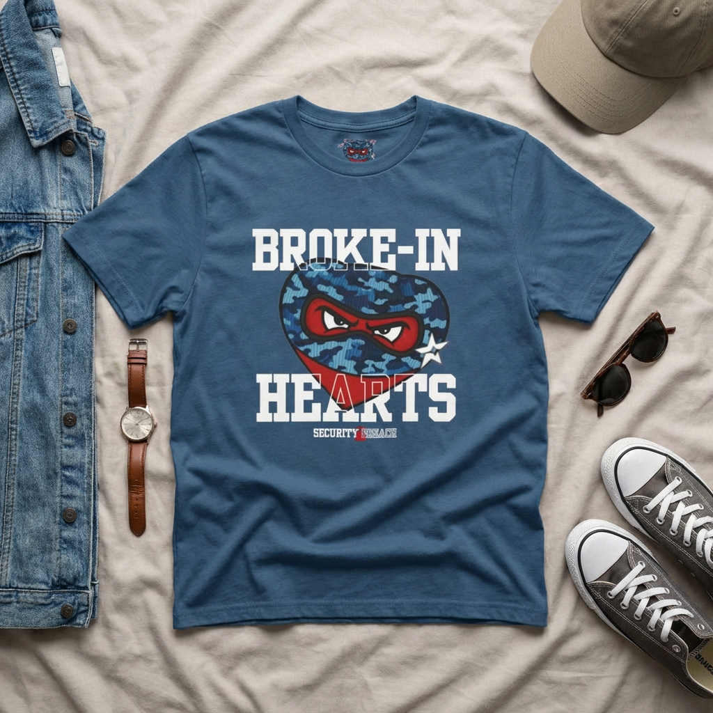 Broke-In Hearts Tee — Blue Camouflage Logo Graphic Shirt product thumbnail image Broke-In Hearts Tee — Blue Camouflage Logo Graphic Shirt product thumbnail image