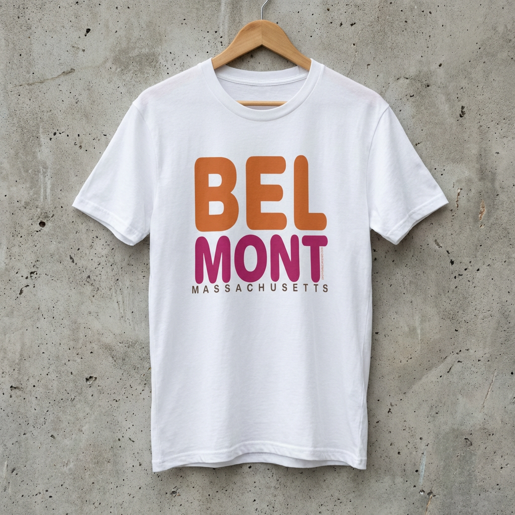 Belmont Massachusetts Retro Bold Tee | Hometown Pride | 100% Cotton product thumbnail image Belmont Massachusetts Retro Bold Tee | Hometown Pride | 100% Cotton product thumbnail image