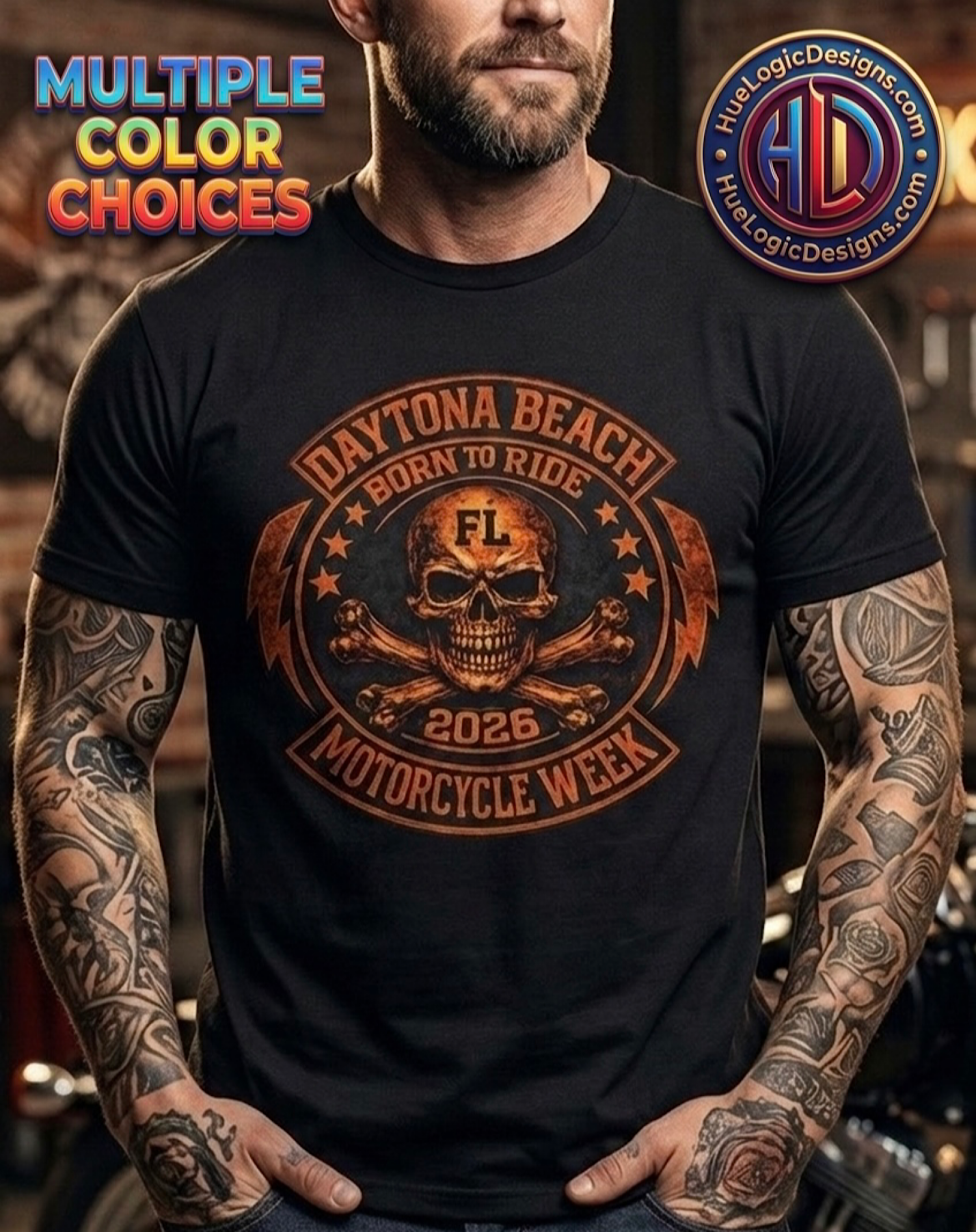 Daytona Beach FL 2026 Motorcycle Week Skull Biker Shirt No Harley Bike Rally product thumbnail image