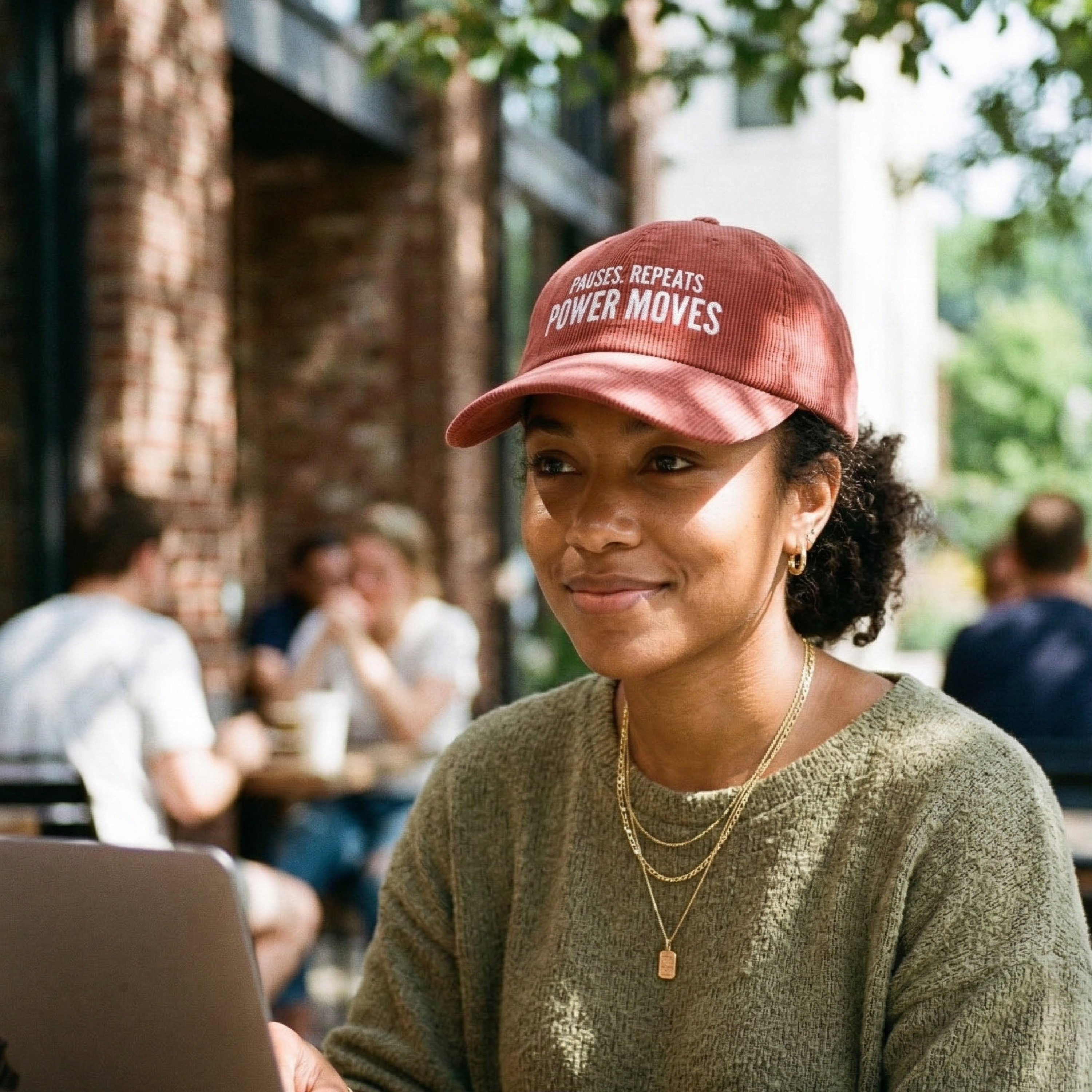 Vintage Corduroy Cap — "Pauses. Repeats. Power Moves." Embroidered Dad Hat product thumbnail image