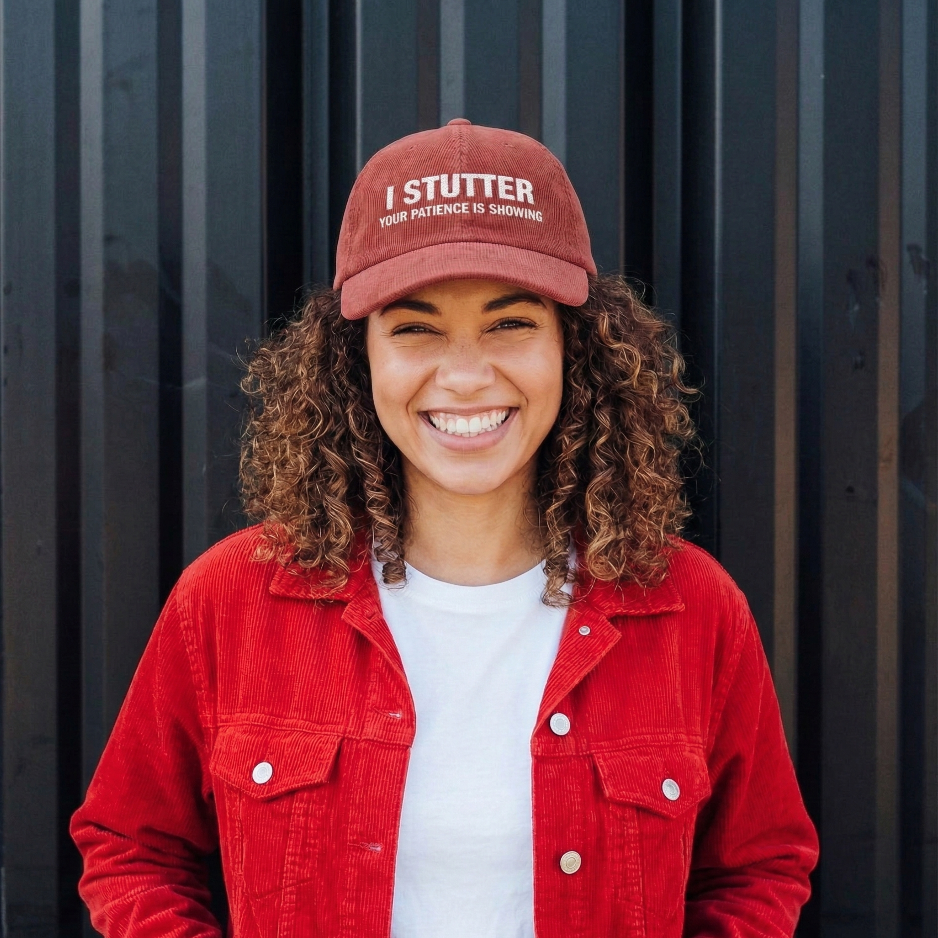 I Stutter Corduroy Cap — Embroidered "Your Patience Is Showing" Vintage Hat
