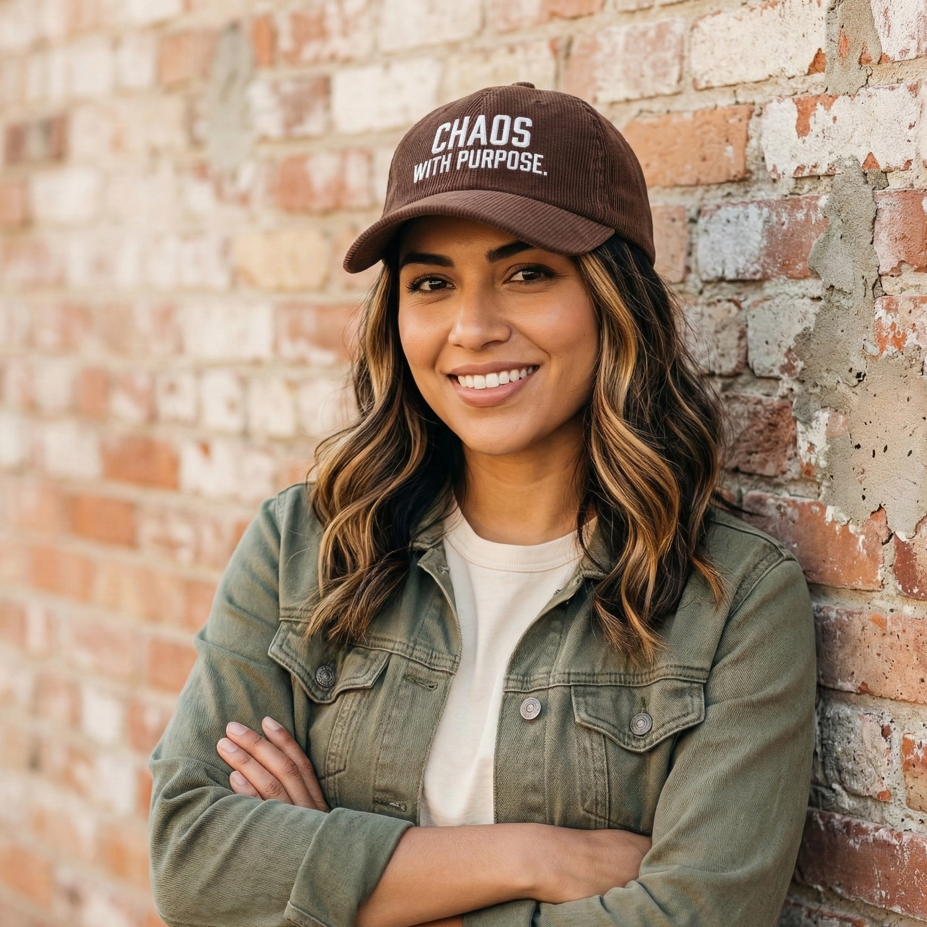 Corduroy Cap — "CHAOS WITH PURPOSE" Embroidered Vintage Hat product thumbnail image
