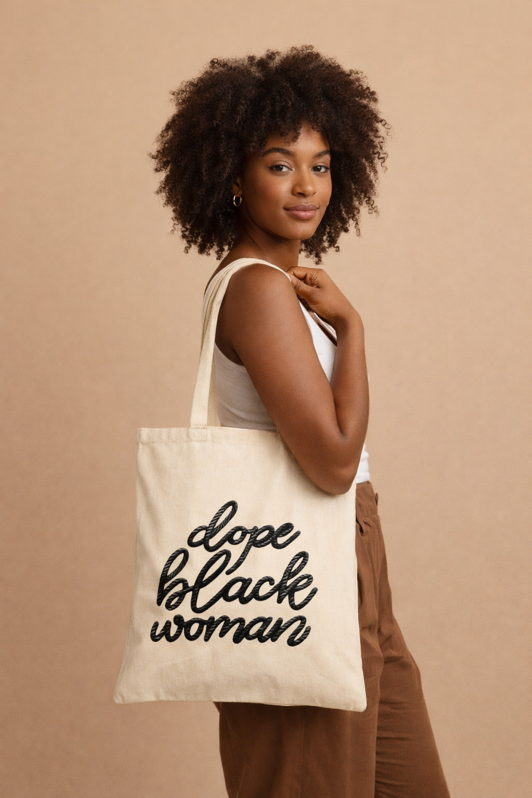 Dope Black Woman with Rope Look Lettering — Cotton Canvas Statement Shopper Tote Bag product thumbnail image Dope Black Woman with Rope Look Lettering — Cotton Canvas Statement Shopper Tote Bag product thumbnail image