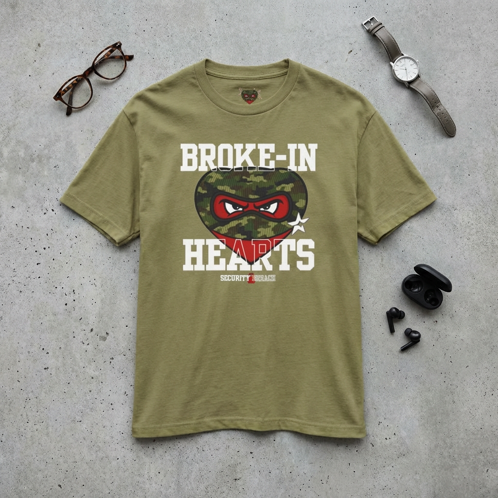 Broke-In Hearts Tee — Camouflage Logo Graphic Shirt product thumbnail image