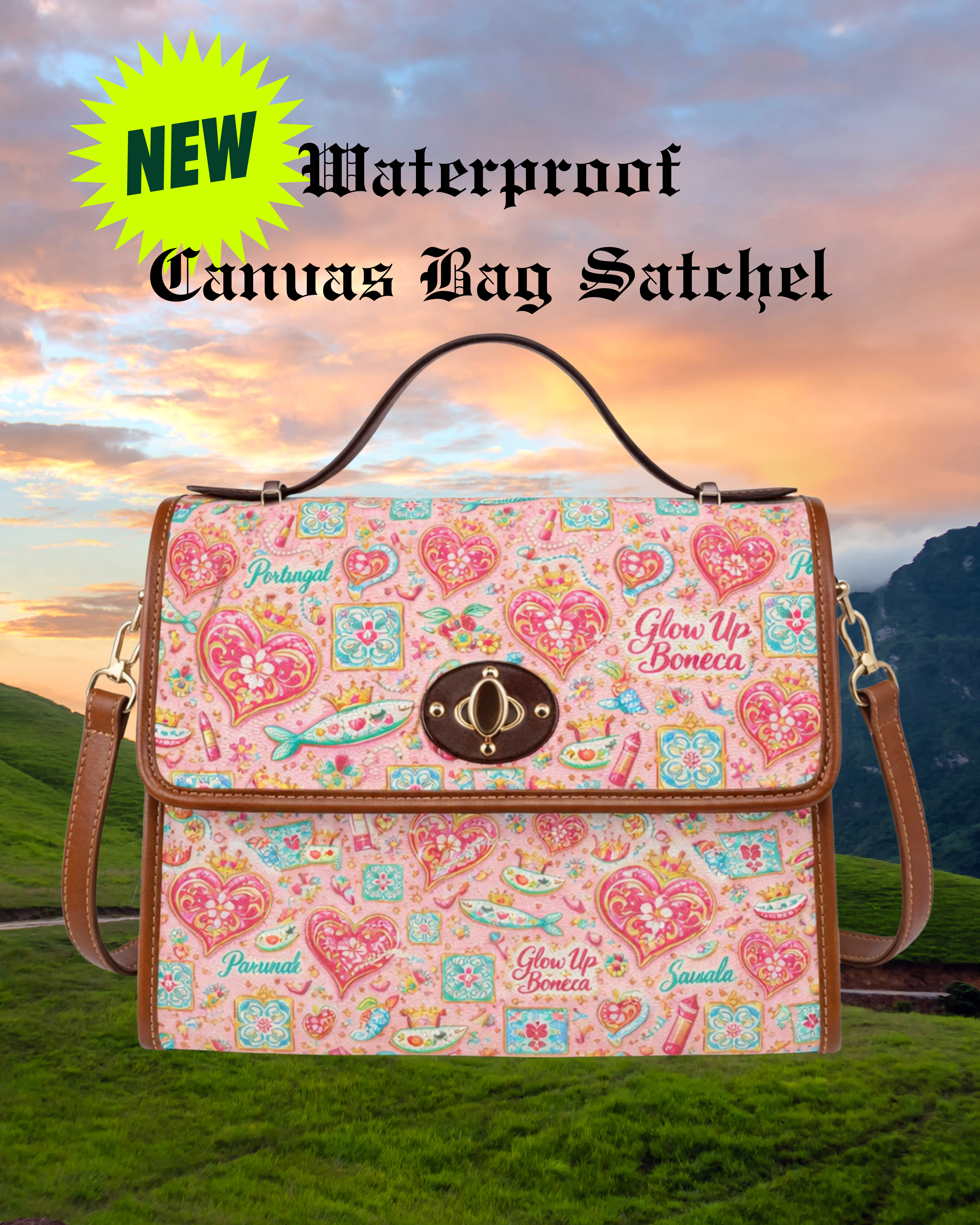 Our Signature Waterproof Canvas Bag Satchel (Black &amp; Brown Trim Available)