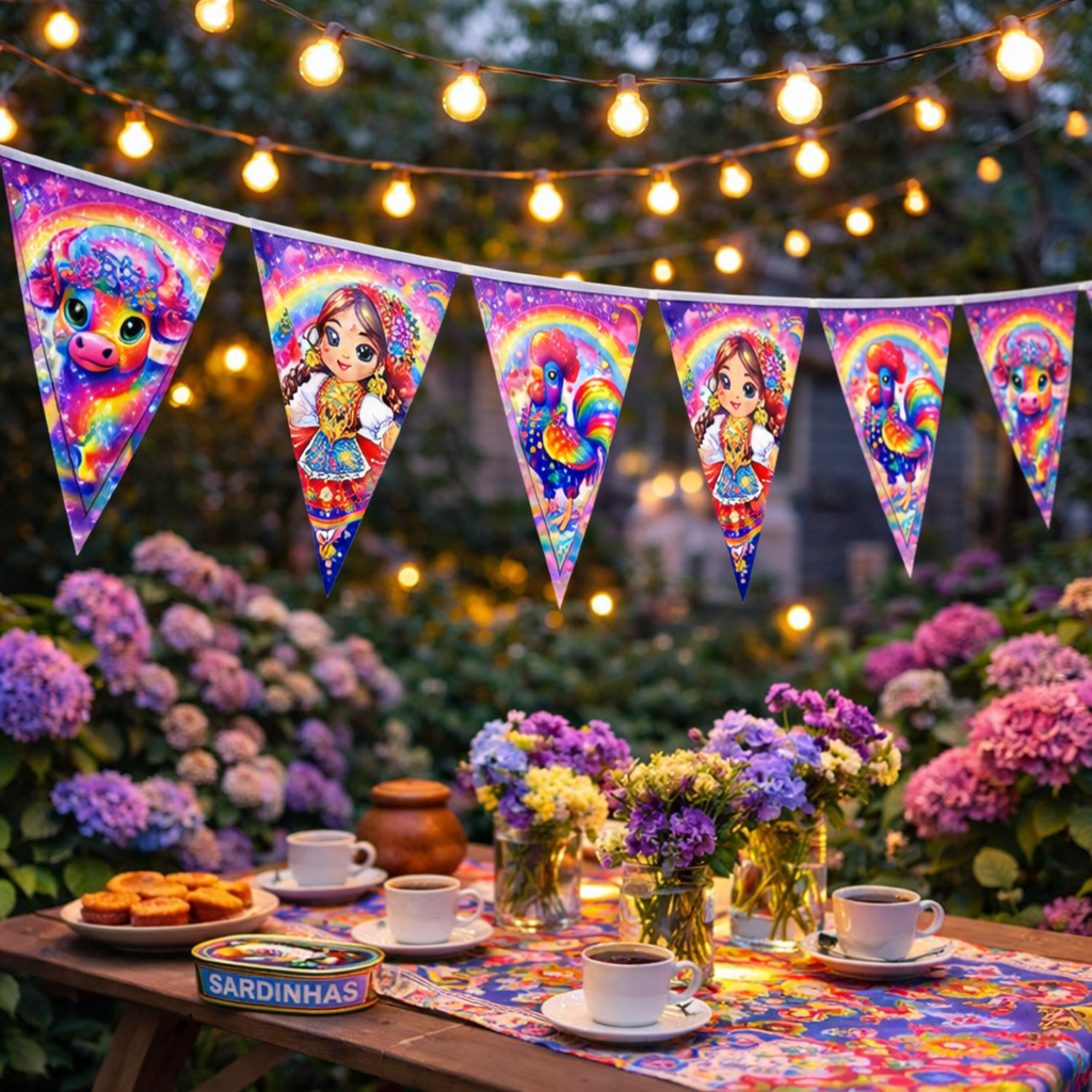 Lisa Frankazations Portuguesa Party Triangle Flags - Colorful Carnival Birthday Bunting (Happy Celebration) product thumbnail image