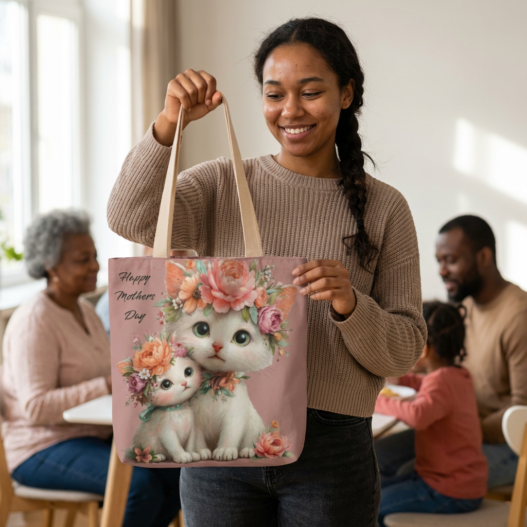 Mother's Day Floral Kitten Canvas Tote product thumbnail image