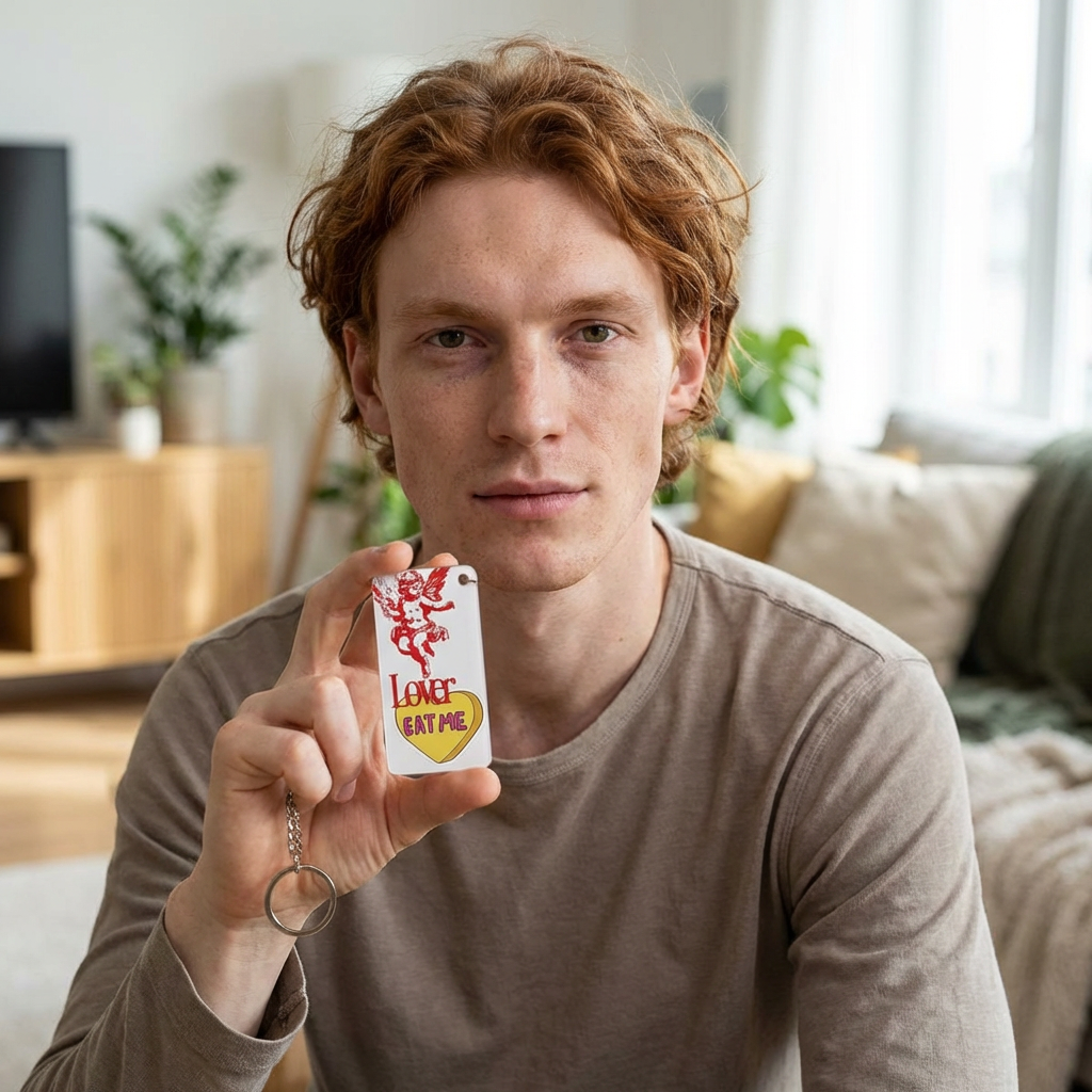 Valentine Cherub Keychain — 'Lover, Eat Me' Candy Heart Charm product thumbnail image