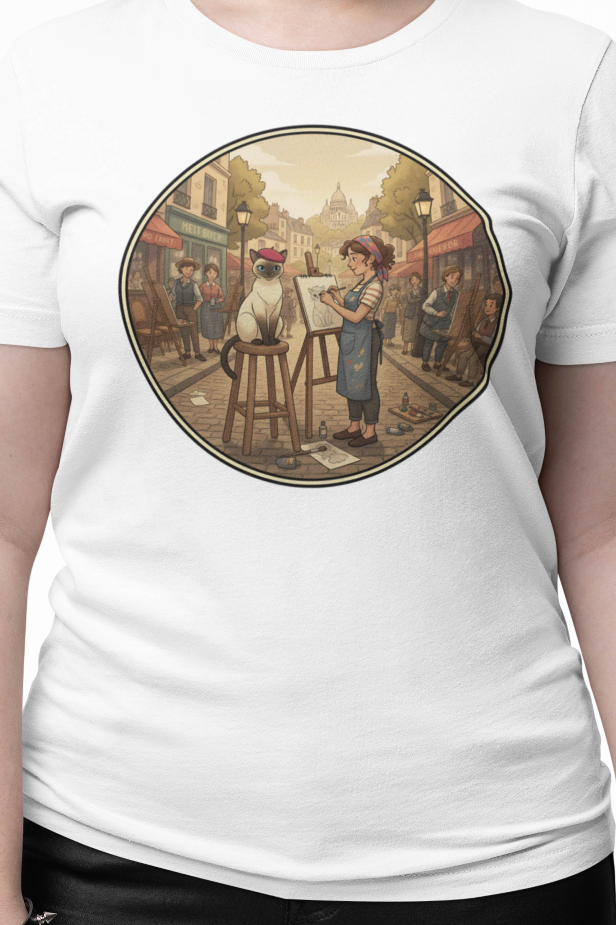 Siamese Cat | Comfort Colors Unisex T-Shirt | Cat Lovers Paris Vintage Graphic Design Tee | Cute Cat Street Artist Travel Scene 