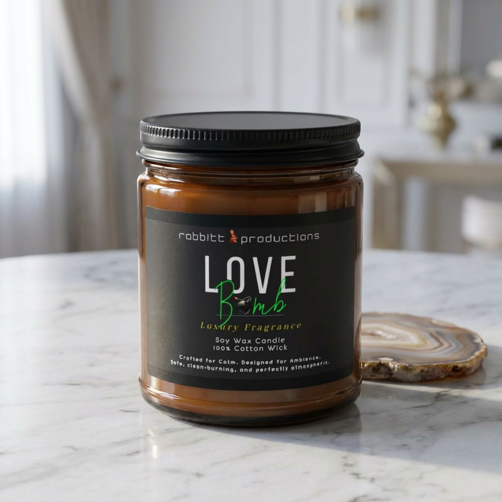 Love Bomb Scented Soy Candle (Multi-Size, Amber Jar) product thumbnail image