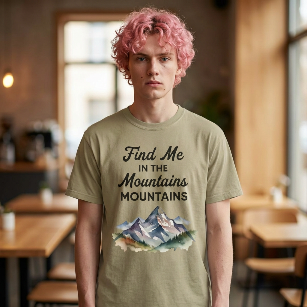 Find Me in the Mountains T-Shirt — Watercolor Mountain Graphic Tee