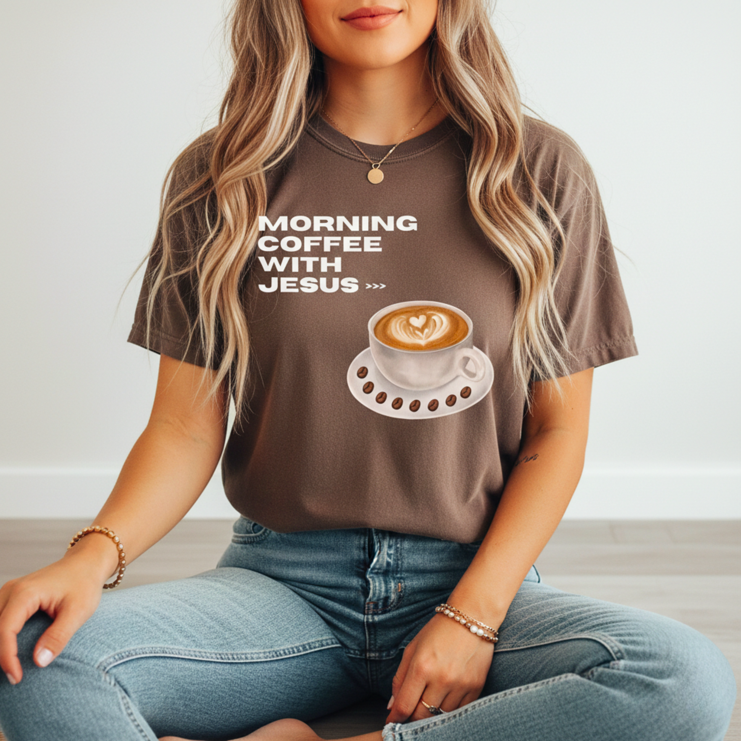 Unisex Christian Coffee T-Shirt — "Morning Coffee With Jesus" Graphic Tee product thumbnail image Unisex Christian Coffee T-Shirt — "Morning Coffee With Jesus" Graphic Tee product thumbnail image