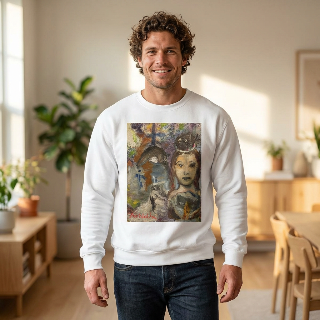 Artistic Portrait Sweatshirt — "No amen el mundo" Spanish Quote Crewneck product thumbnail image