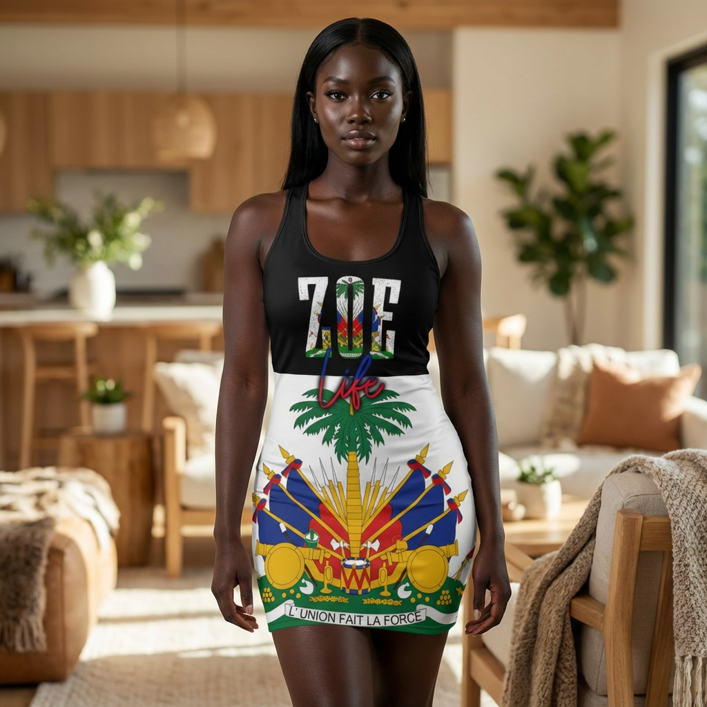 ZOE Life - Black Haitian Pride Racerback Dress, Summer Fashion, Festival Wear, Tropical Vibes, Caribbean Style, Beach Day Outfit