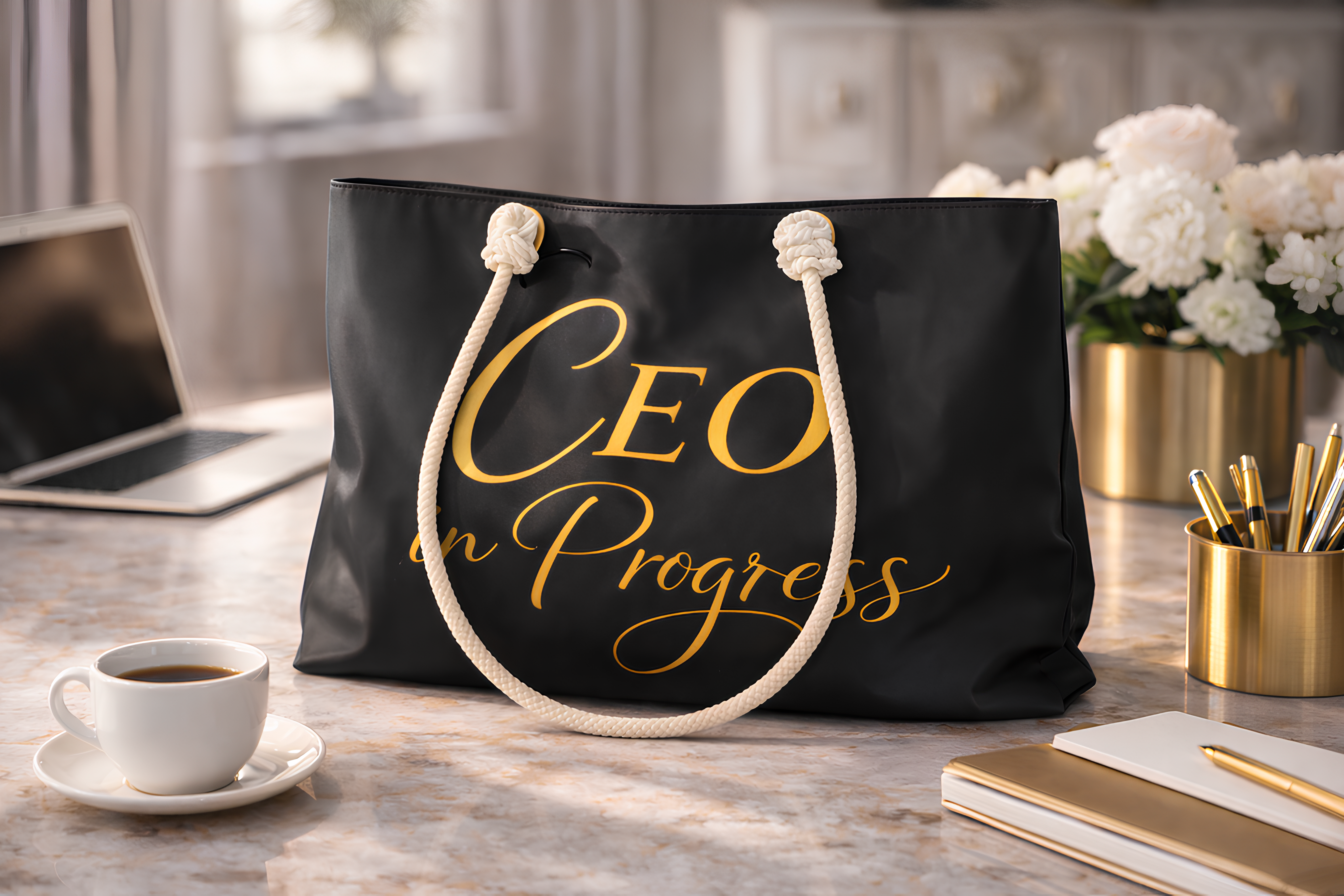 CEO in Progress Weekender Bag Black &amp; Gold Tote Bag product thumbnail image