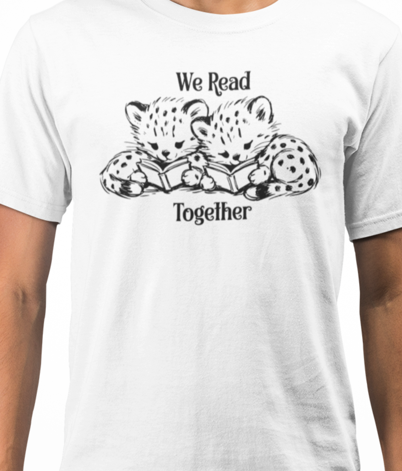 Cute Leopard Cubs | Comfort Colors Unisex Book Lovers Sketch T-Shirt | Minimal Black &amp; White Animal Print | Reading Together Cozy Book Club Tee 