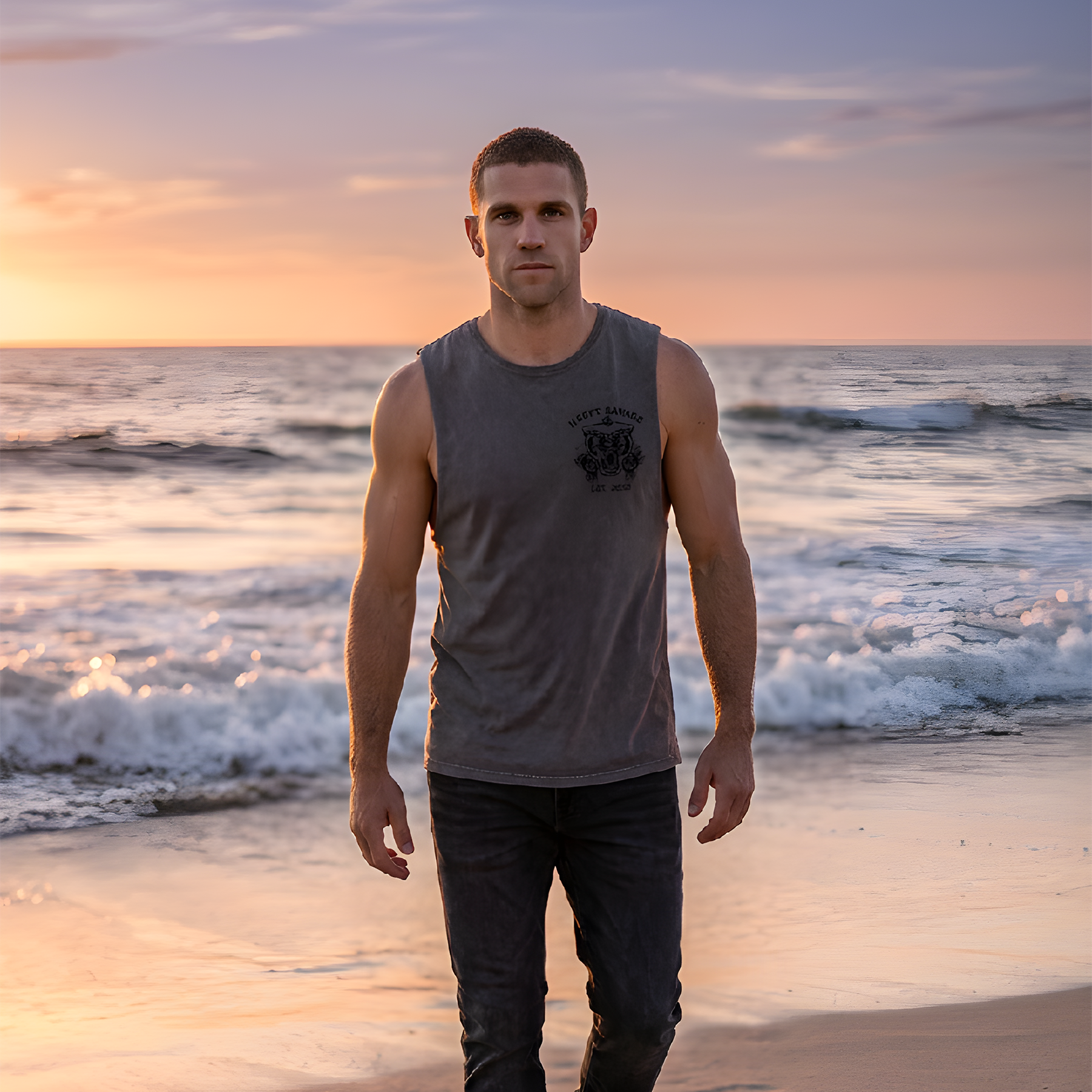 Happy Savage Panther Tank Cut-Off — Unisex Muscle Tee Stonewash product thumbnail image Happy Savage Panther Tank Cut-Off — Unisex Muscle Tee Stonewash product thumbnail image