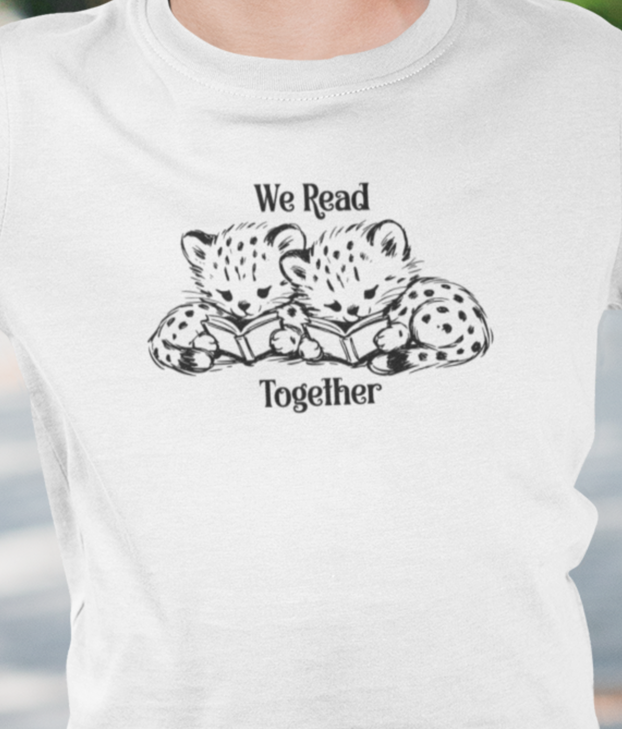 Cute Leopard Cubs | Gildan Unisex Book Lovers Sketch T-Shirt | Minimal Black &amp; White Animal Print | Reading Together Cozy Book Club Kids Tee product thumbnail image