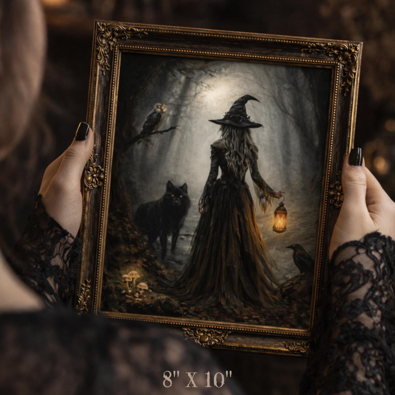 Witch in the Mist Matte Vertical Poster — Witch Lantern Forest Wall Art product thumbnail image