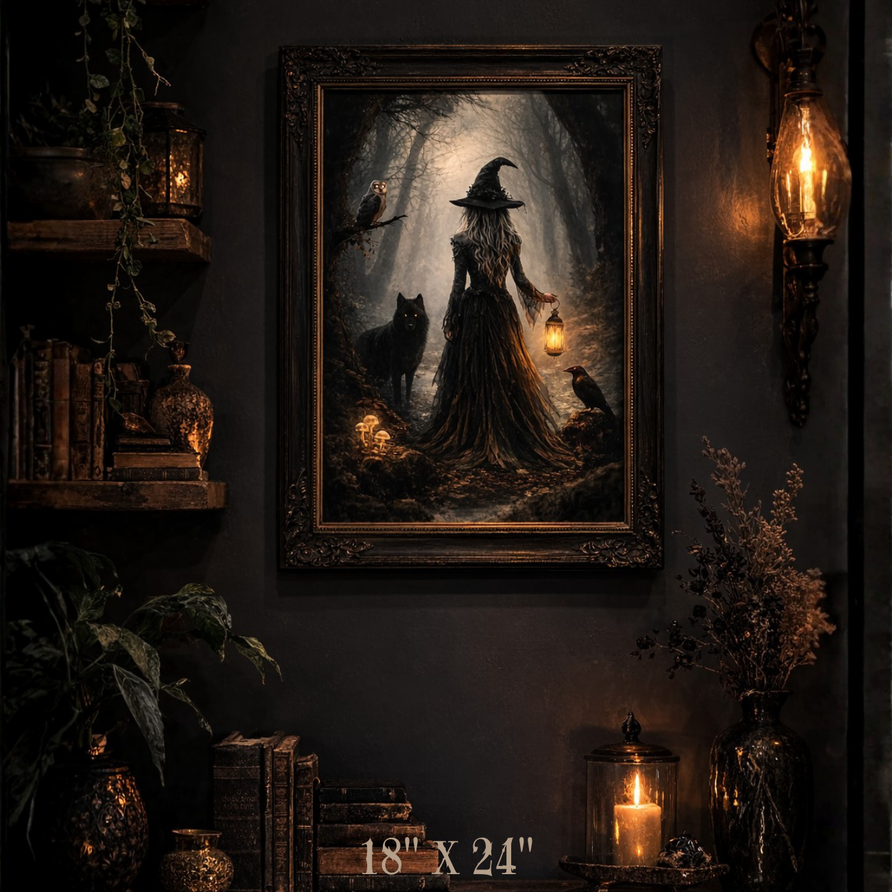 Witch in the Mist Matte Vertical Poster — Witch Lantern Forest Wall Art product thumbnail image