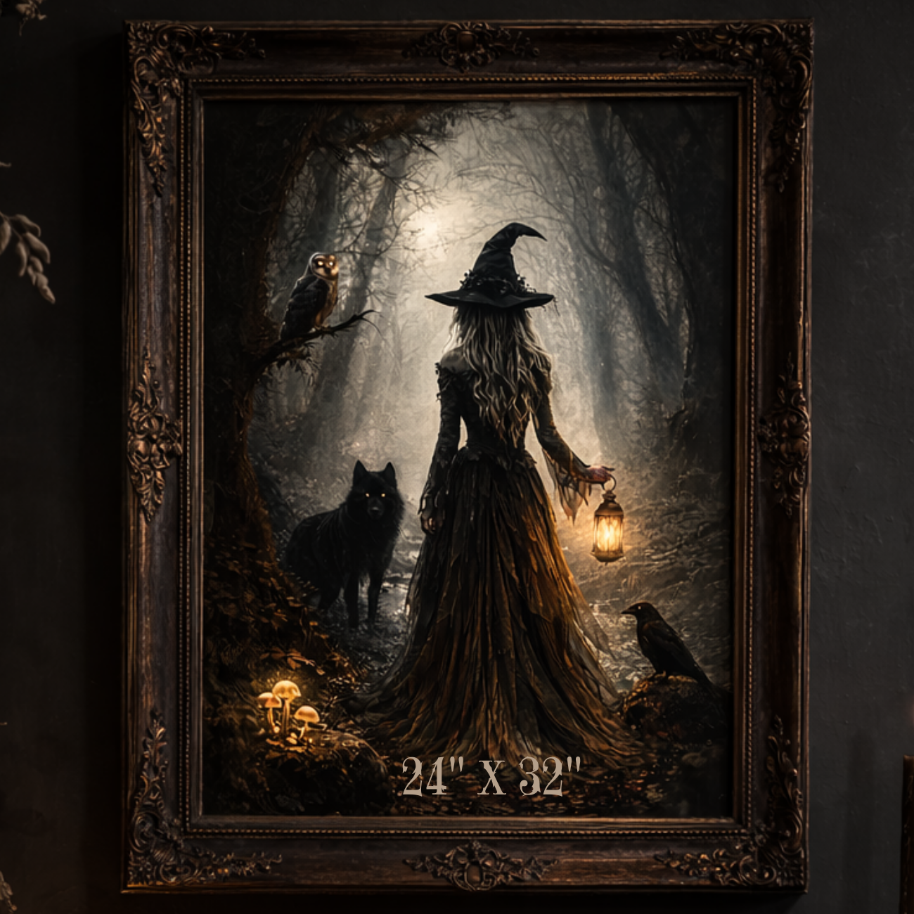 Witch in the Mist Matte Vertical Poster — Witch Lantern Forest Wall Art product thumbnail image Witch in the Mist Matte Vertical Poster — Witch Lantern Forest Wall Art product thumbnail image