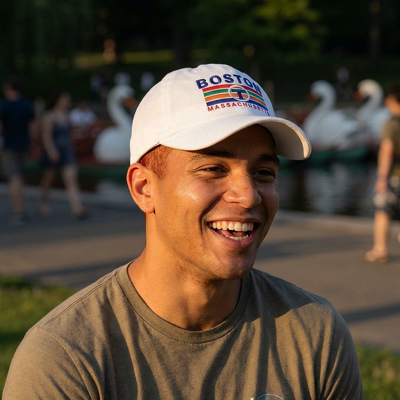 Boston MA "T" Retro Design Embroidered Ball Cap - Bright, Bold Colors Celebrate the Red, Green, Orange &amp; Blue Lines. And...Free Shipping product thumbnail image