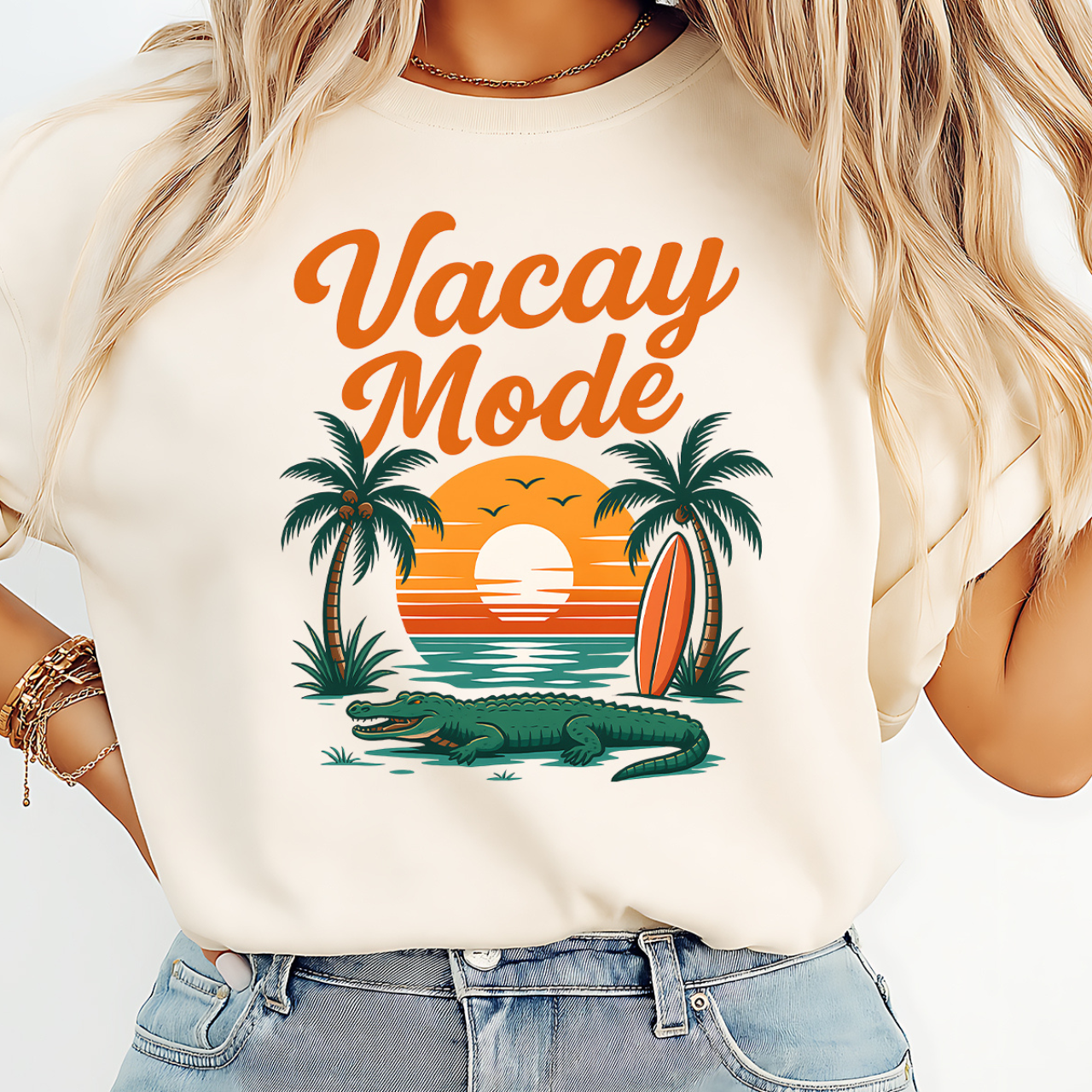 Vacay Mode T‑Shirt — Retro Palm &amp; Alligator Beach Graphic product thumbnail image