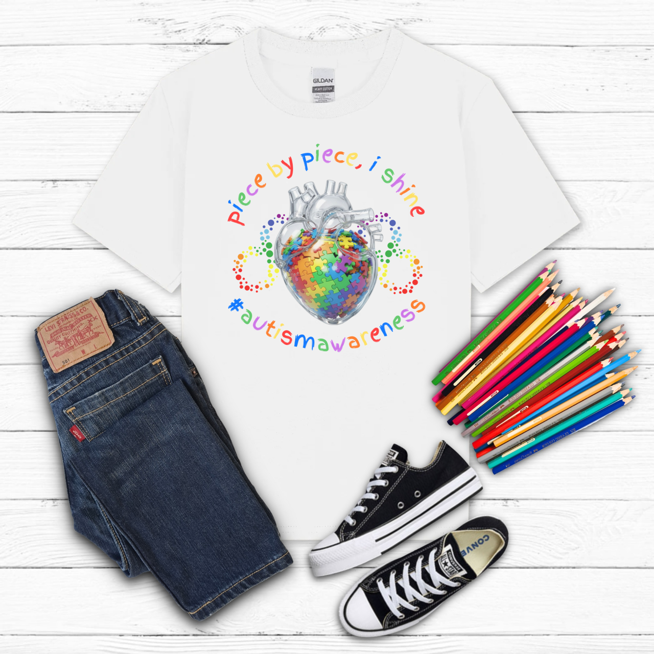 "Piece By Piece, I Shine" Autism Awareness Kids Tee product thumbnail image "Piece By Piece, I Shine" Autism Awareness Kids Tee product thumbnail image