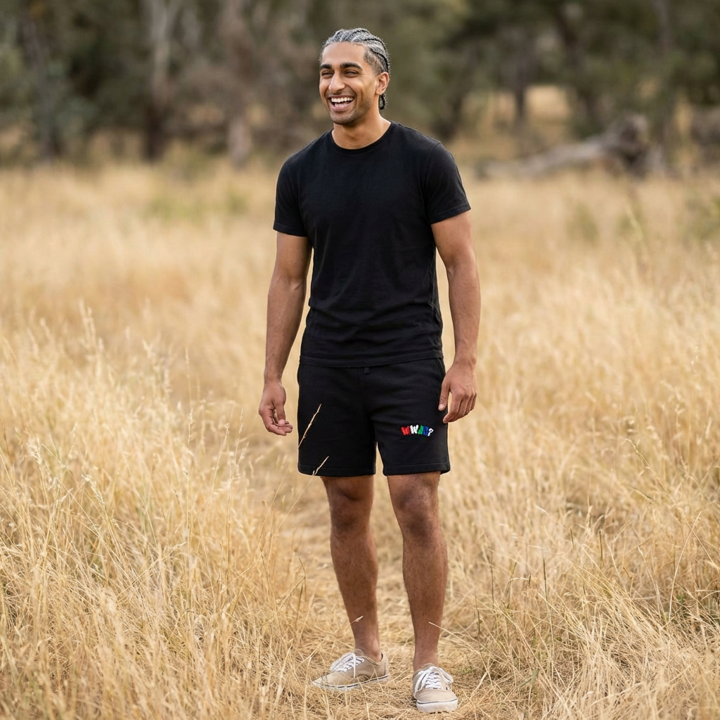 WWJD? Embroidered Black Sweatshorts – Casual Christian Faith Lounge Shorts product thumbnail image