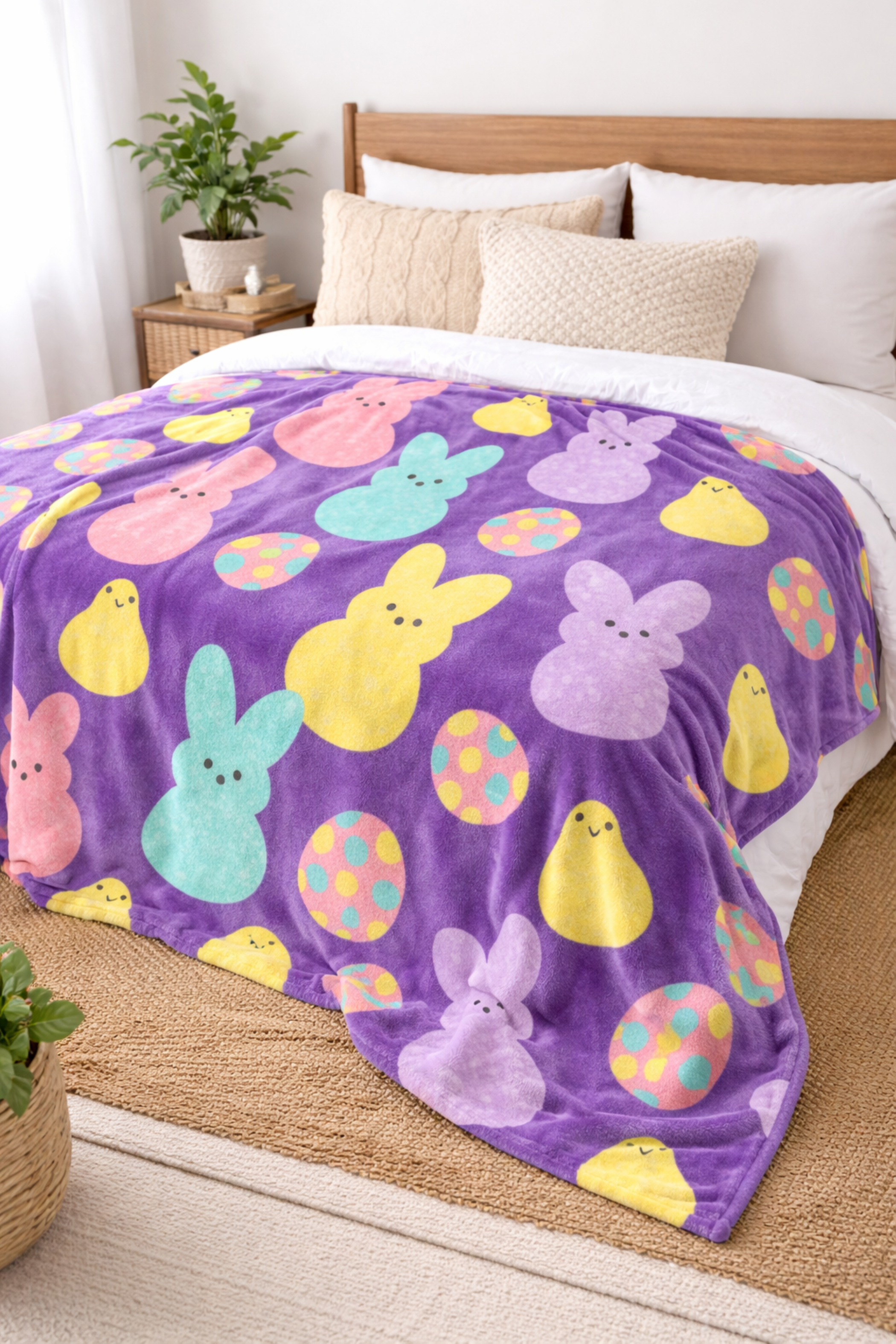 Easter Peeps Velveteen Plush Blanket — Pastel Bunny & Egg Throw product thumbnail image Easter Peeps Velveteen Plush Blanket — Pastel Bunny & Egg Throw product thumbnail image