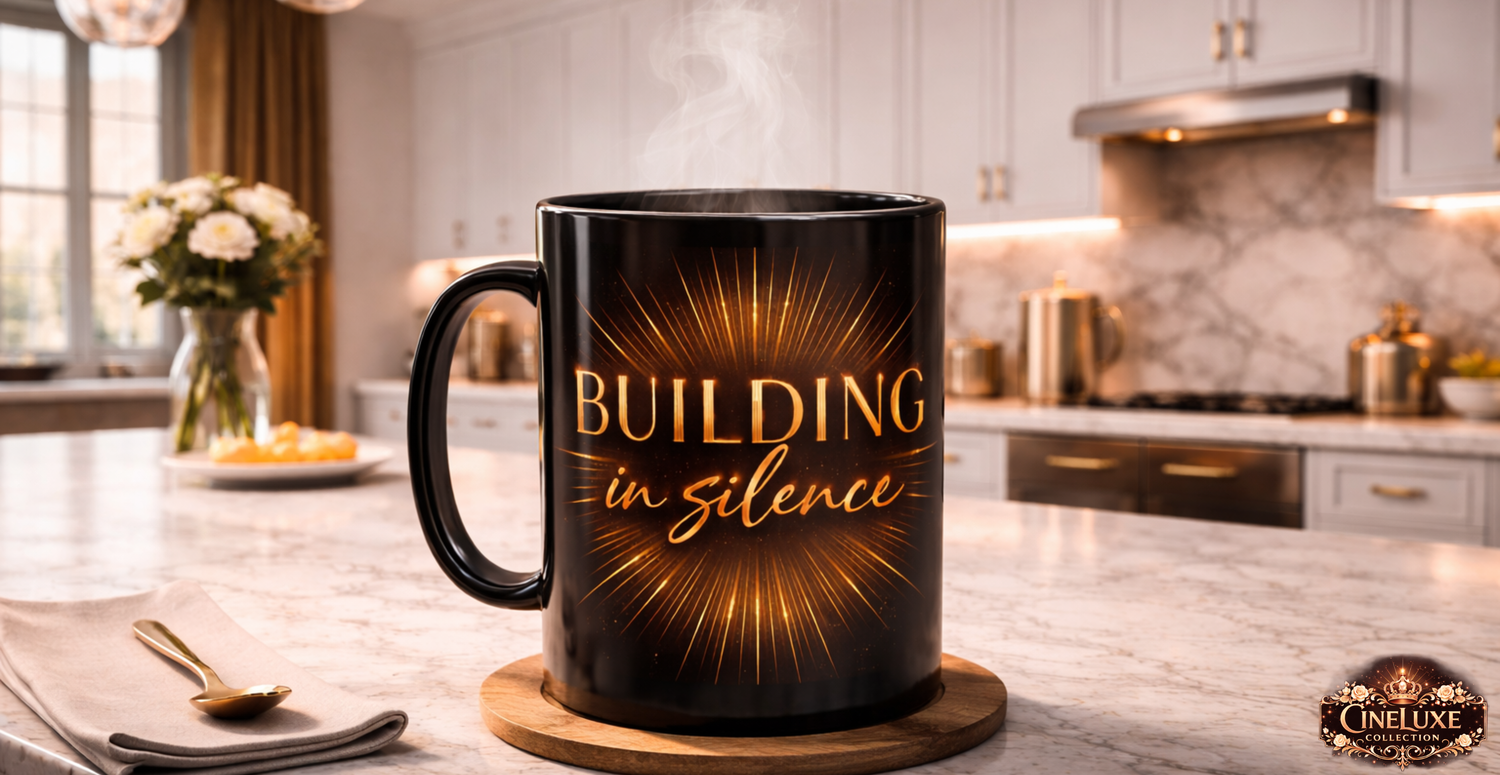 Building in Silence Black Ceramic Mug  product thumbnail image