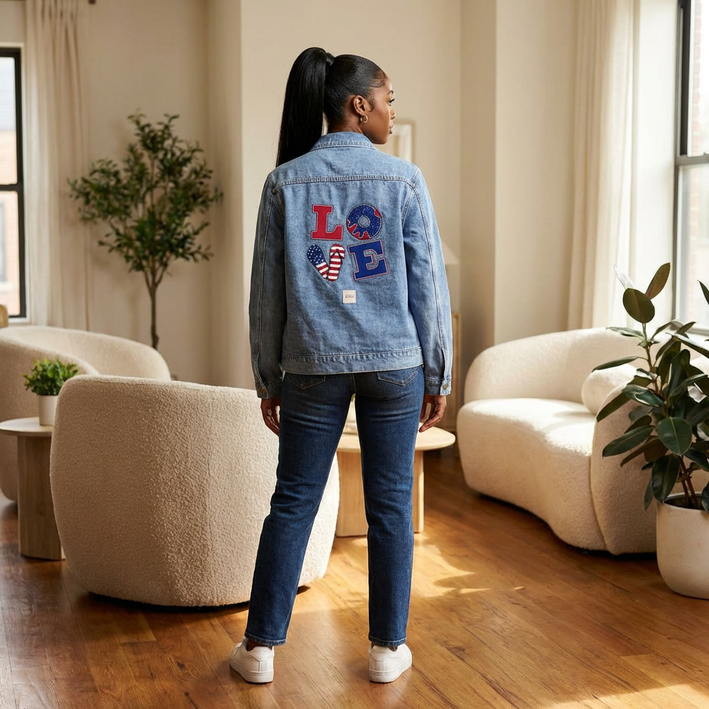 Denim Jacket – LOVE Red White &amp; Blue Graphic Unisex Denim Jacket