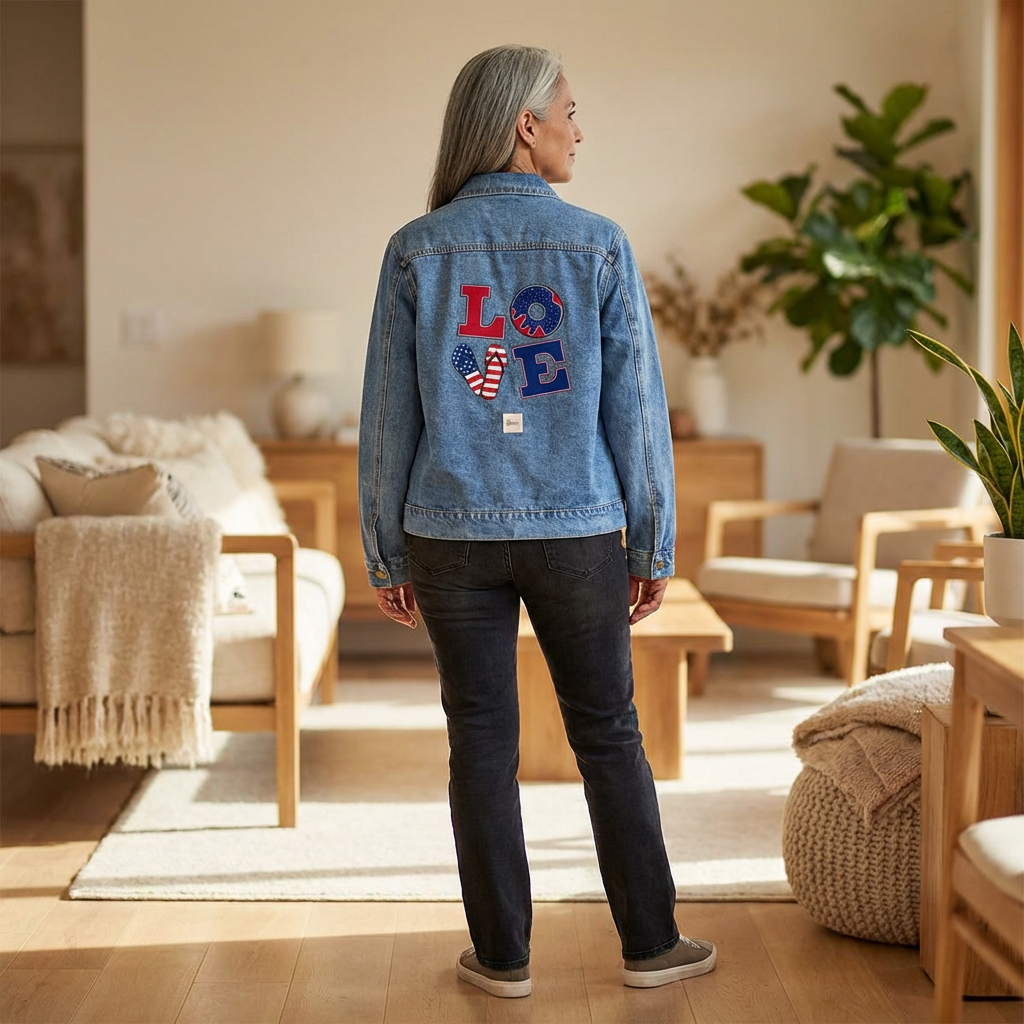 Denim Jacket – LOVE Red White &amp; Blue Graphic Unisex Denim Jacket product thumbnail image