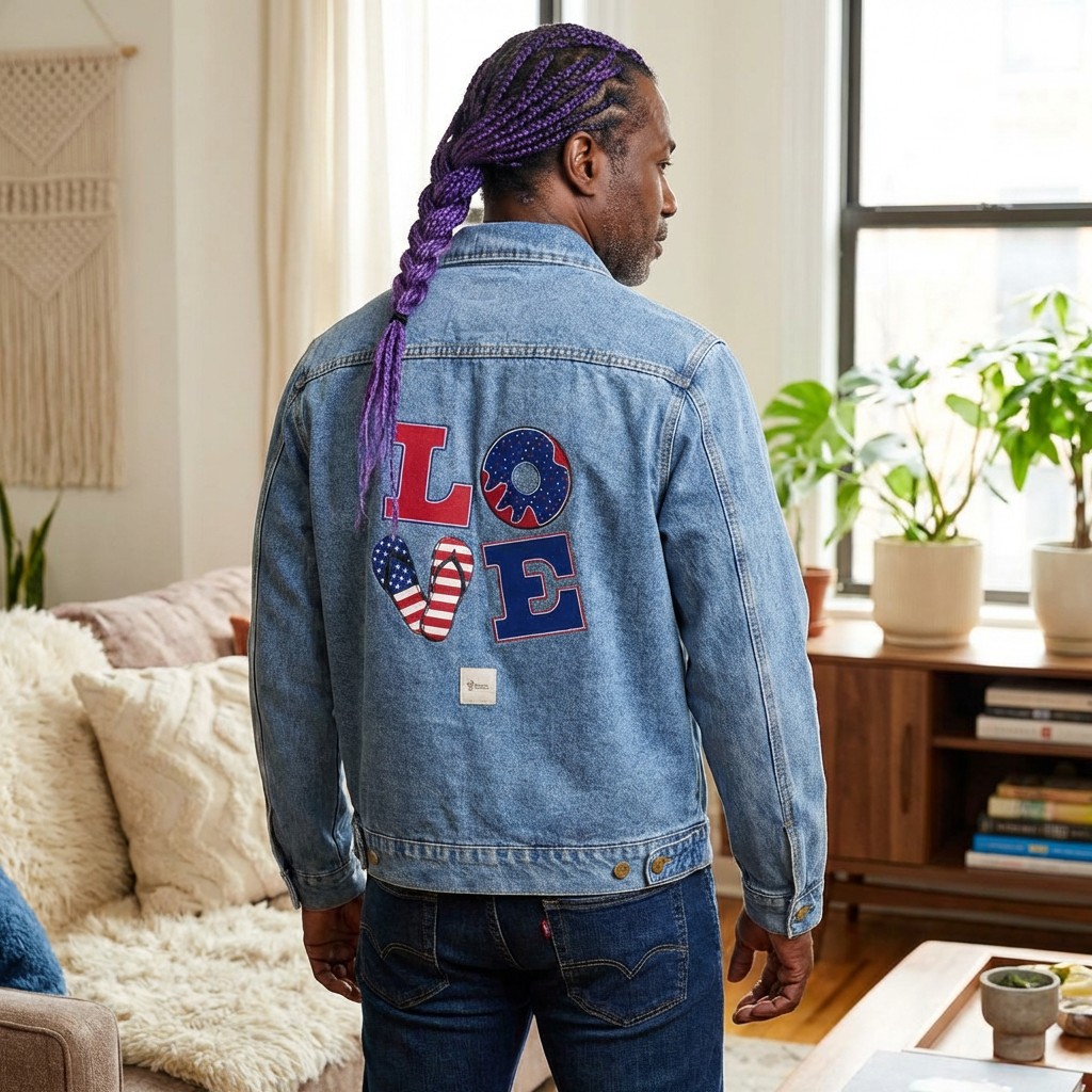 Denim Jacket – LOVE Red White &amp; Blue Graphic Unisex Denim Jacket product thumbnail image