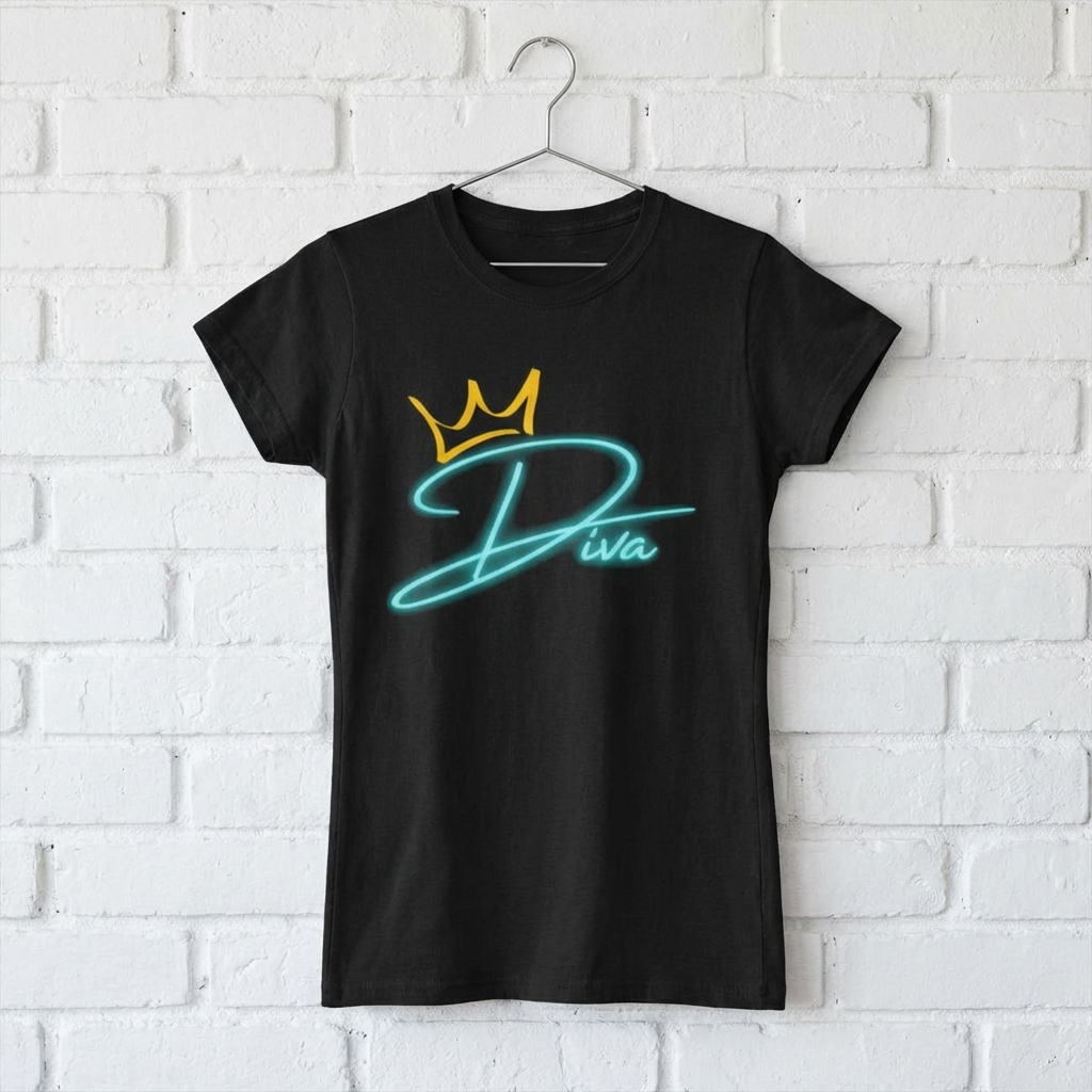 Women's Tee — 'Diva' Script with Gold Crown Graphic product thumbnail image