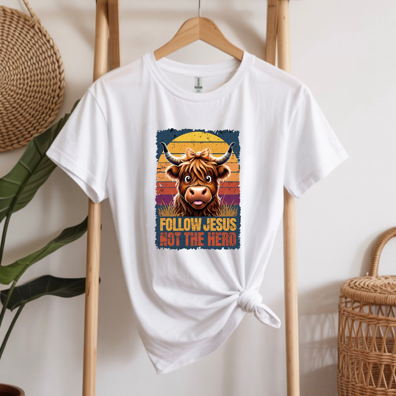 Follow Jesus Not The Herd Gildan Softstyle Unisex Tshirt | Highland Cow Christian Graphic T Shirt product thumbnail image Follow Jesus Not The Herd Gildan Softstyle Unisex Tshirt | Highland Cow Christian Graphic T Shirt product thumbnail image