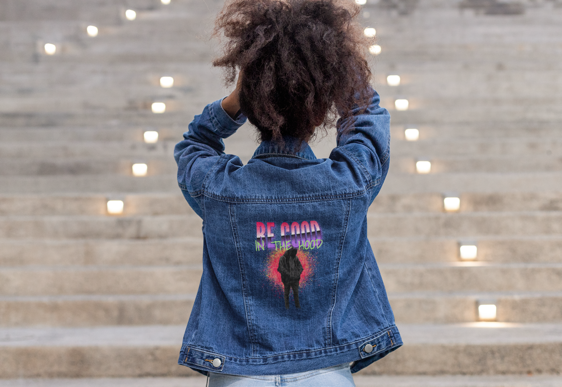 Denim Jacket – Be Good in the Hood Graphic Unisex Denim Jacket product thumbnail image Denim Jacket – Be Good in the Hood Graphic Unisex Denim Jacket product thumbnail image