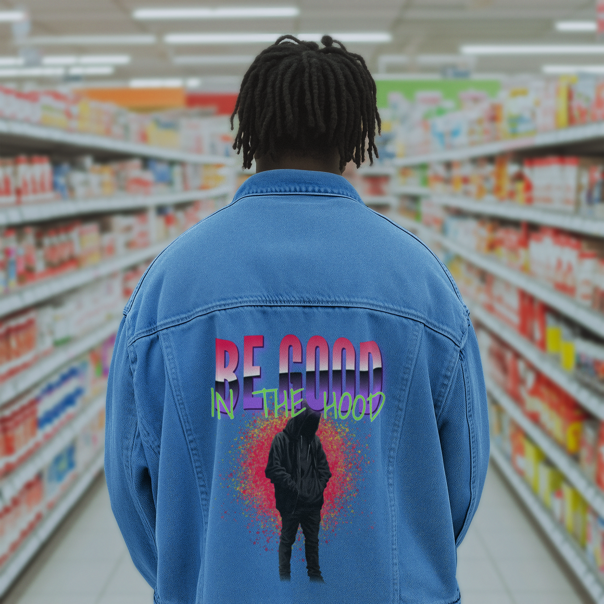 Denim Jacket – Be Good in the Hood Graphic Unisex Denim Jacket product thumbnail image Denim Jacket – Be Good in the Hood Graphic Unisex Denim Jacket product thumbnail image