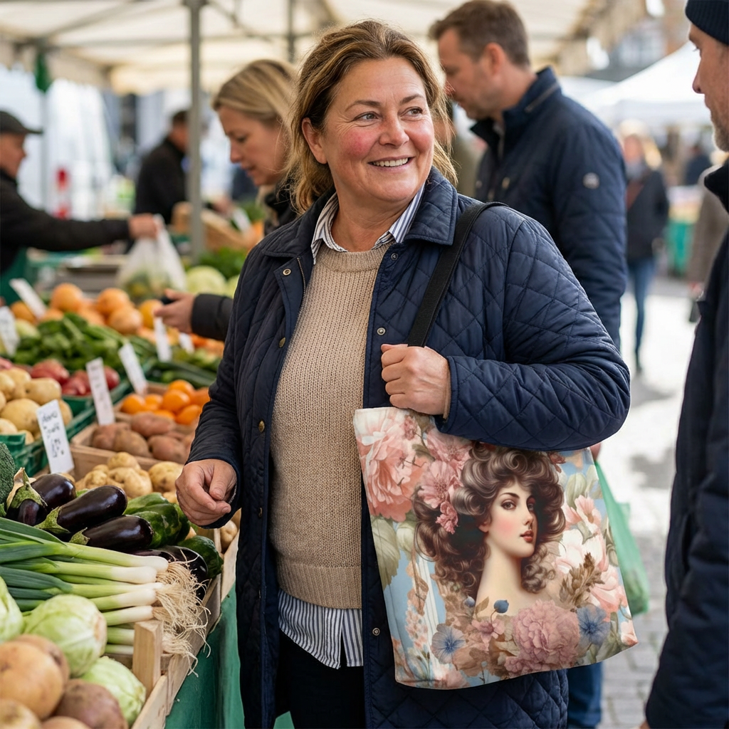 Vintage Floral Portrait Tote Bag product thumbnail image