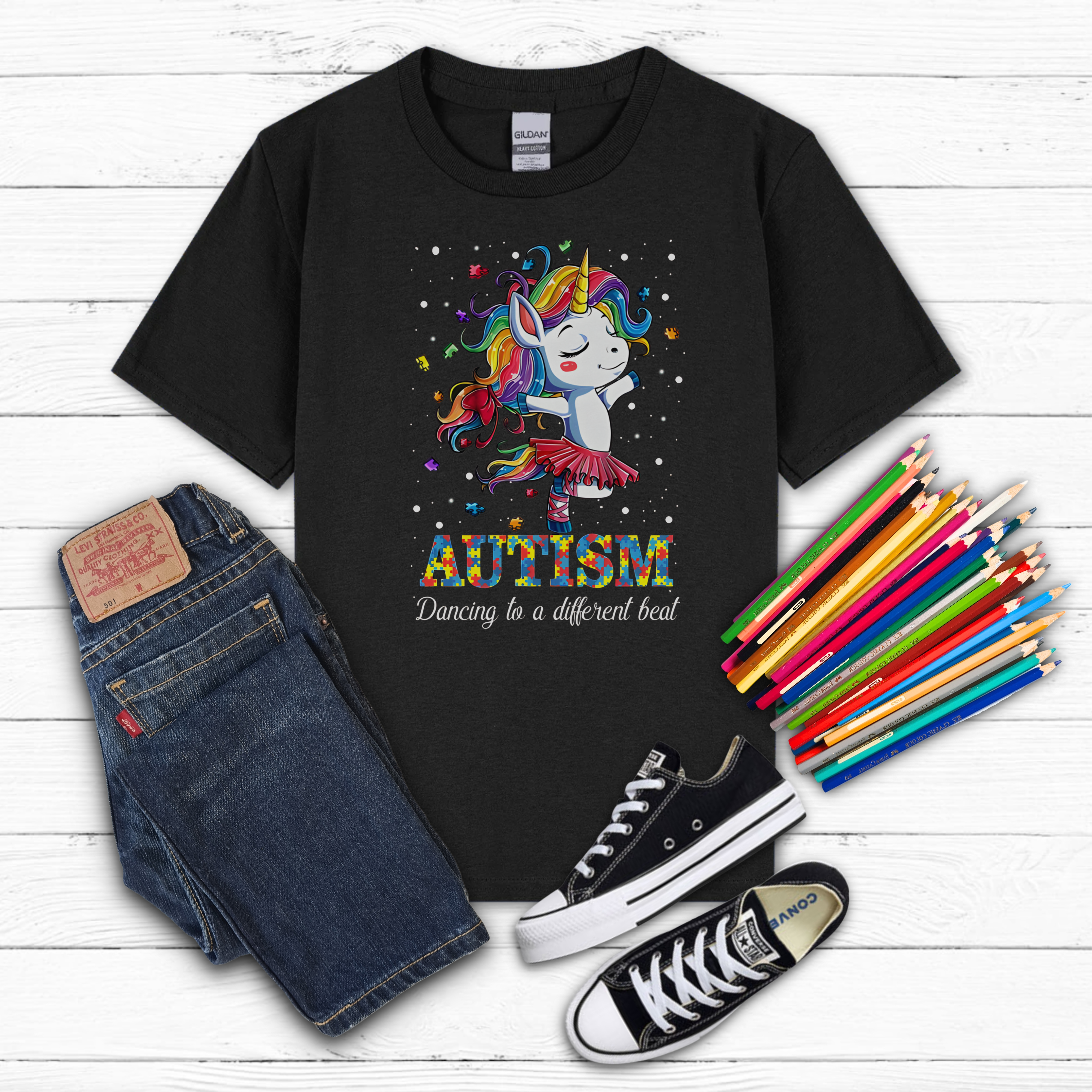 "Autism, Dancing to a Different Beat" Kids Tee product thumbnail image