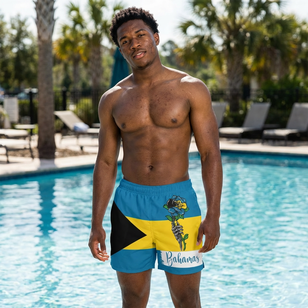 Bahamas Flag Men's Swim Shorts | Tropical Beachwear, Summer Vacation, Pool Party, Gift for Him, Holiday Swim