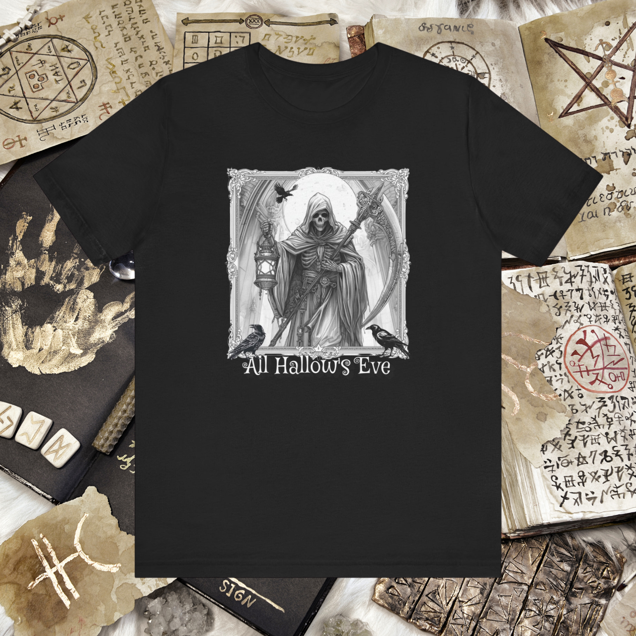 All Hallows' Eve Grim Reaper with Ravens T-Shirt product thumbnail image All Hallows' Eve Grim Reaper with Ravens T-Shirt product thumbnail image