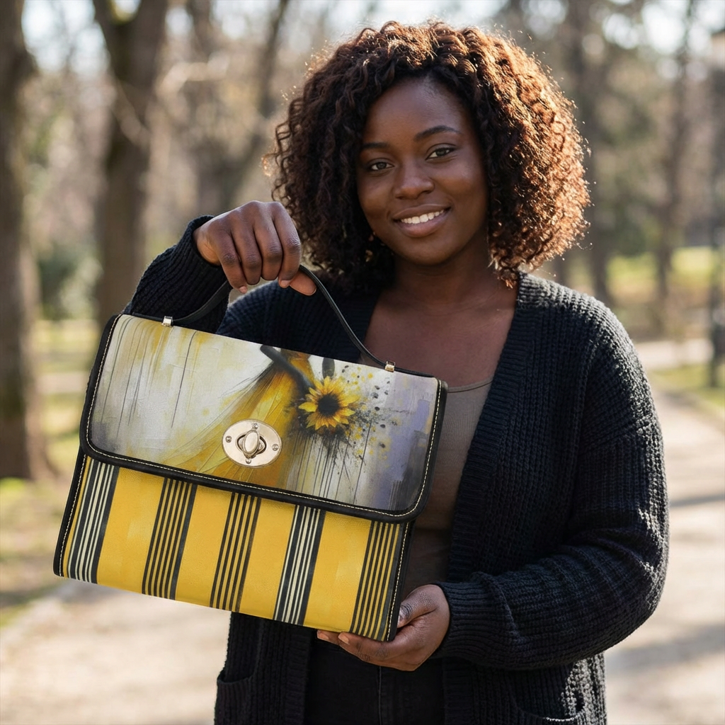 Sunflower Stripe Waterproof Canvas Bag — Floral Yellow Handbag product thumbnail image