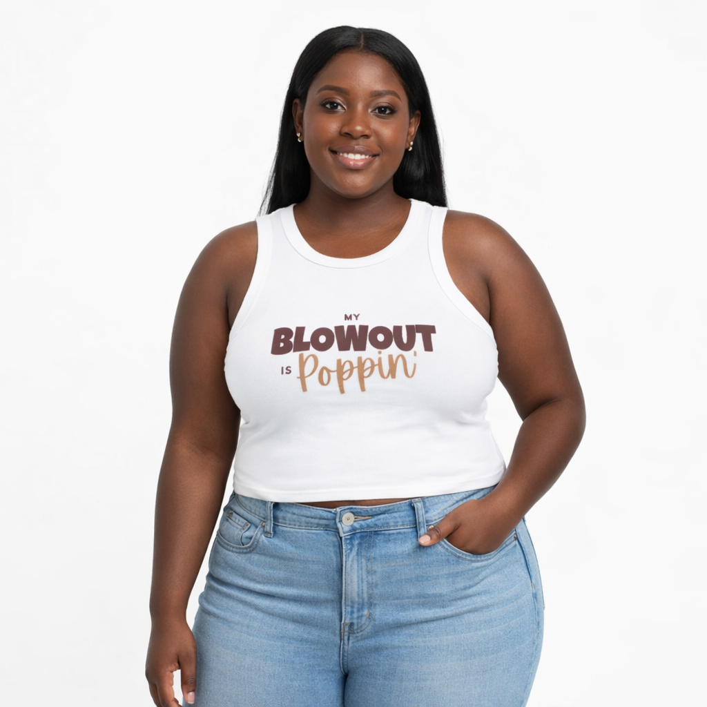 Blowout Black Hairstyle Appreciation "my Blowout is Poppin'" Ribbed Graphic Baby Tee product thumbnail image Blowout Black Hairstyle Appreciation "my Blowout is Poppin'" Ribbed Graphic Baby Tee product thumbnail image