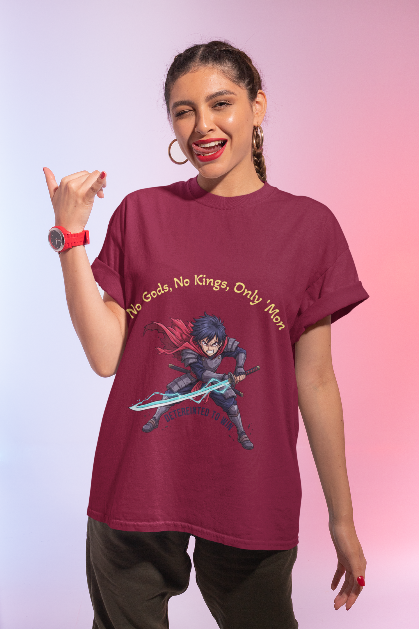 Gamer Knight T-Shirt - "No Gods, No Kings, Only Mon" Pixel Art Sword Tee product thumbnail image