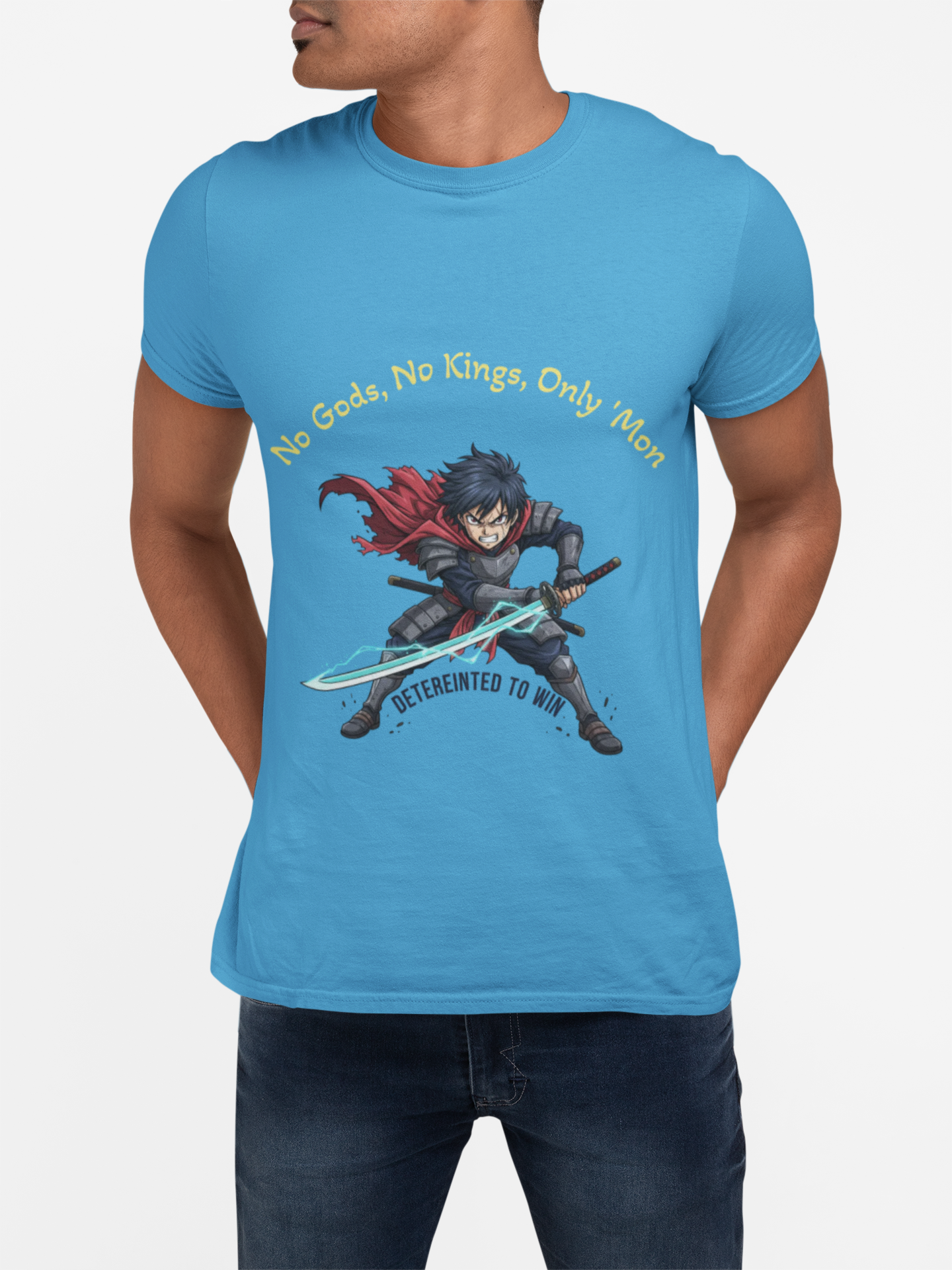 Gamer Knight T-Shirt - "No Gods, No Kings, Only Mon" Pixel Art Sword Tee