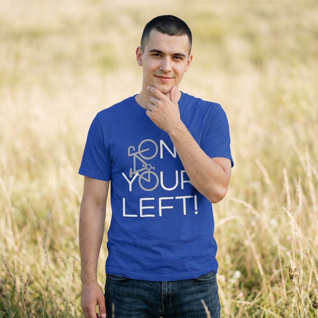 On Your Left Funny Cycling Shirt, Bicycle T-Shirt, Bike Lane, Rider Passing, Bike Path product thumbnail image