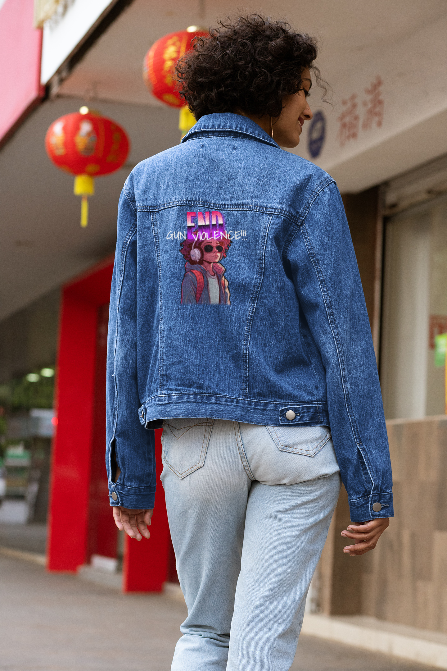 Denim Jacket – End Gun Violence Street Art Graphic Unisex Denim Jacket product thumbnail image
