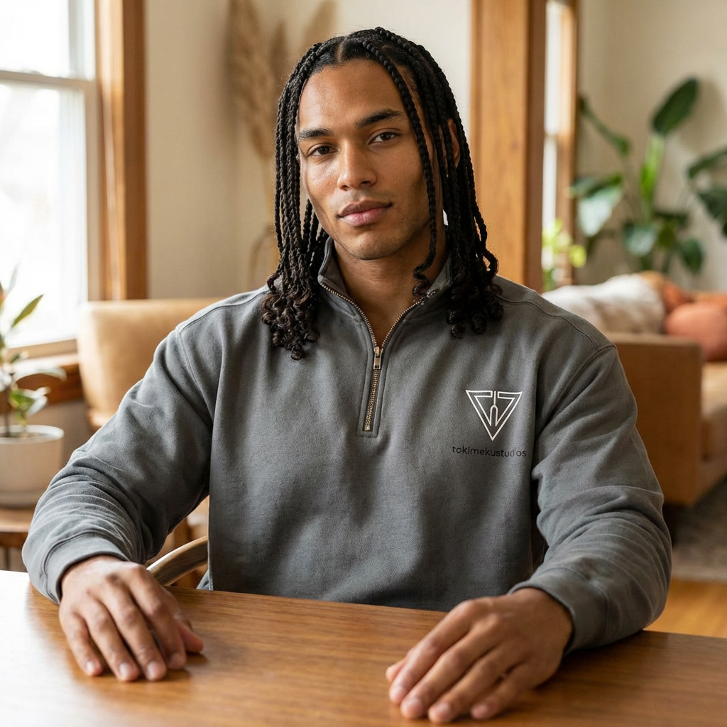 Minimal Logo Quarter-Zip Sweatshirt — Modern Casual Pullover product thumbnail image Minimal Logo Quarter-Zip Sweatshirt — Modern Casual Pullover product thumbnail image